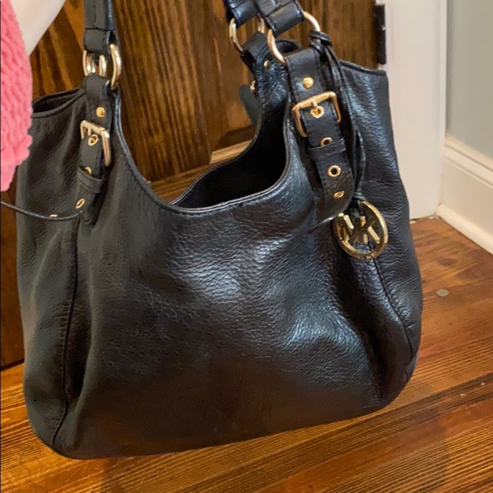 Black pebble leather shoulder purse
